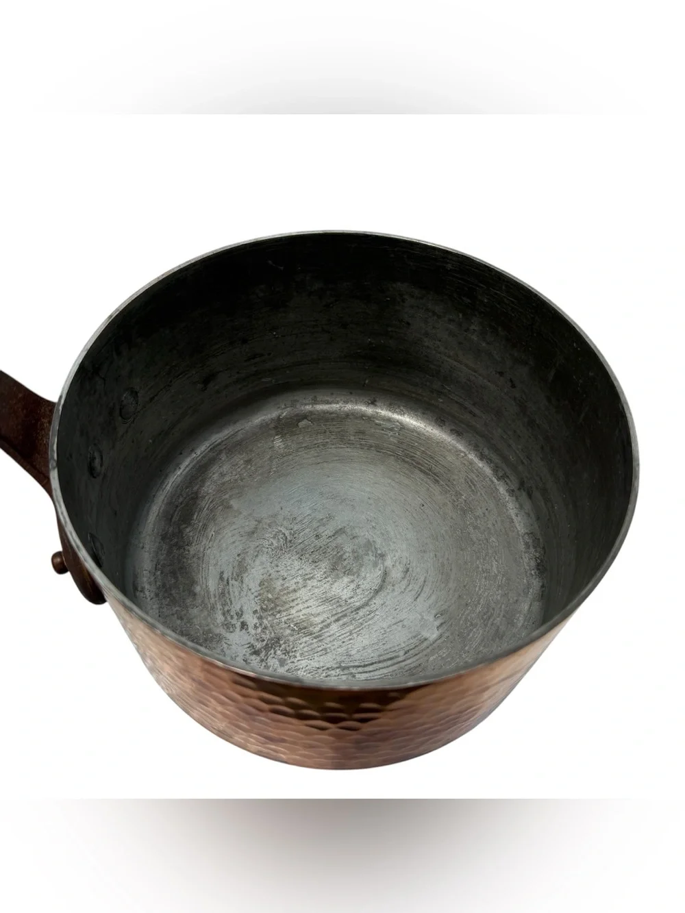 Vintage French Hammered Copper Saucepan Lid Cast Iron Handle Made France 8”